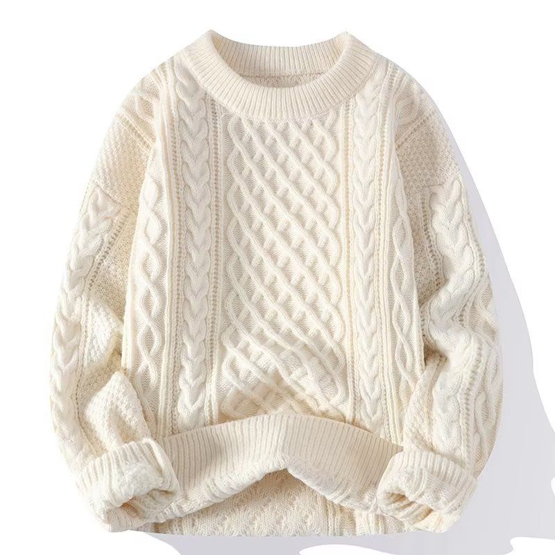 NELS LUBE Men’s Fashion Loose Twisted Wool Round Neck Sweater Apricot-XL